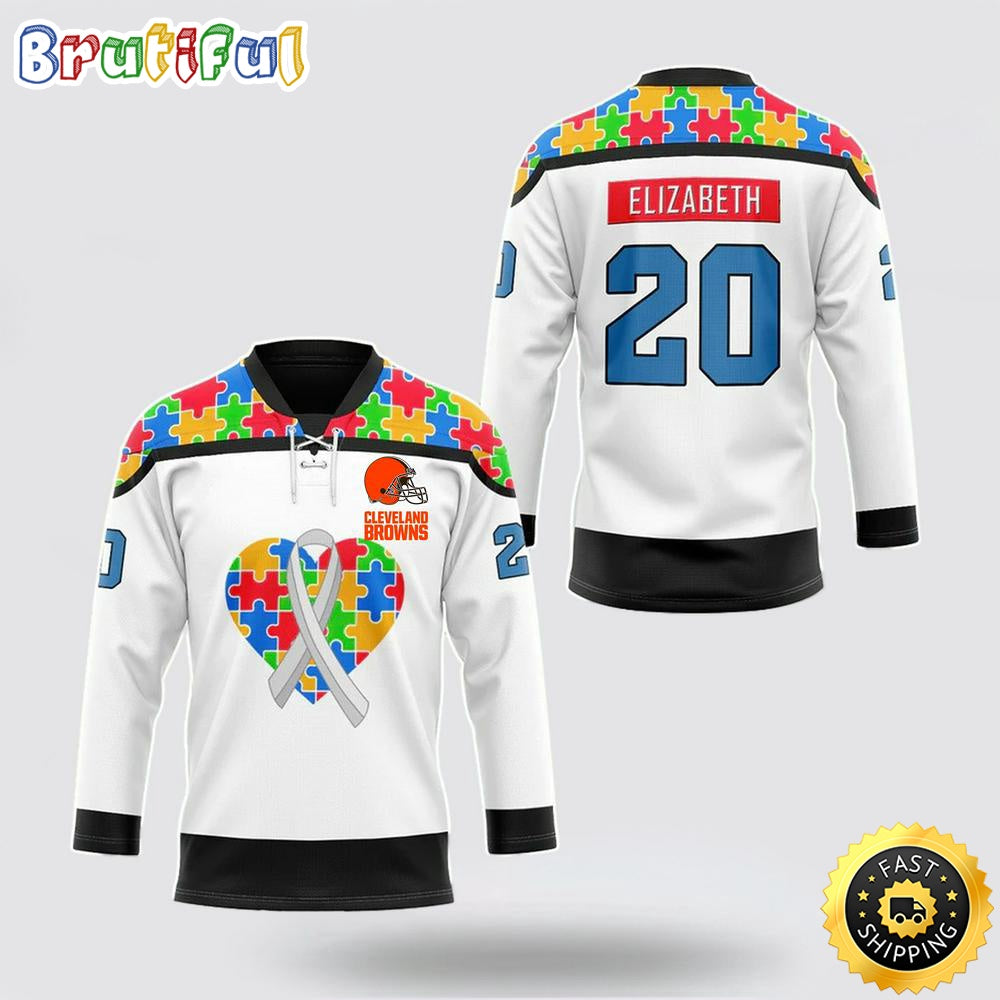 Personalized NFL Cleveland Browns Hockey Jersey Autism Awareness Nfl Hockey Jersey For Fans
