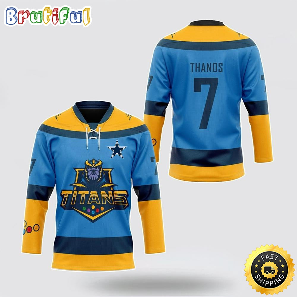 Personalized NFL Dallas Cowboys Hockey Jersey Thanos Marvel Titan Nfl Hockey Jersey For Fans