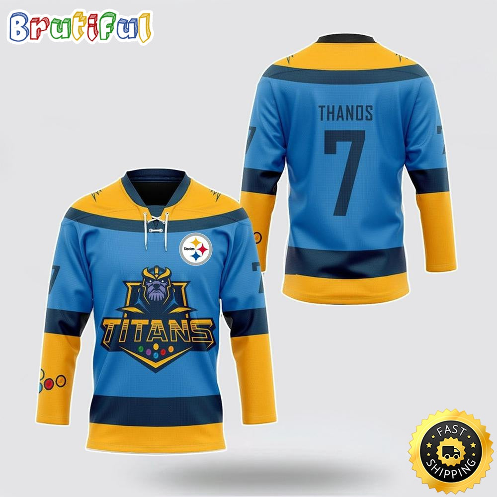 Personalized NFL Pittsburgh Steelers Hockey Jersey Thanos Marvel Titan Nfl Hockey Jersey For Fans