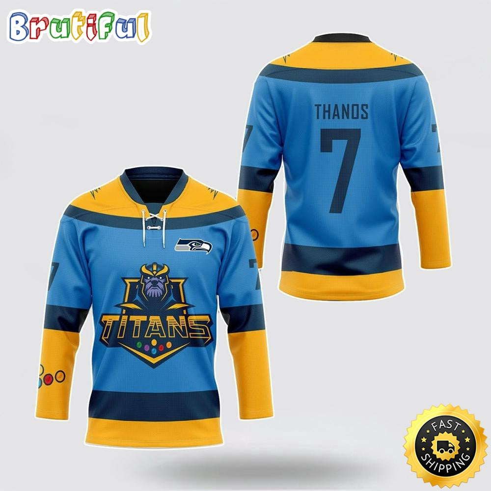 Personalized NFL Seattle Seahawks Hockey Jersey Thanos Marvel Titan Nfl Hockey Jersey For Fans