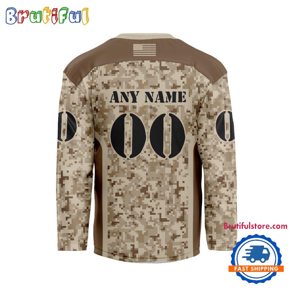 NHL Columbus Blue Jackets Special Veterans Military Desert Camouflage Design Hockey Jersey
